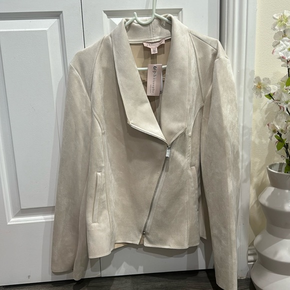 🤍Philosophy Women's Long Sleeve Faux Leather Zip Up Moto Jacket - Picture 1 of 9